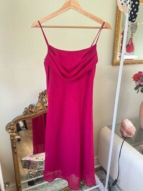 Vintage Fuchsia Spaghetti-Strap Cowl Neck Dress